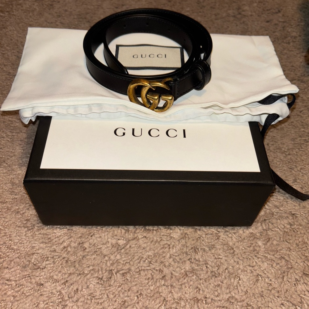 Gucci Black Belt with Gold Interlocking G Buckle